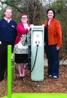 (L-R) CCFC Coordinator Jason Wager, the City of Gastonia&rsquo;s Kristy Crisp, and CCFC Co-coordinator Emily Parker unveil a GE Gexpro Level II, partially funded by CCFC.