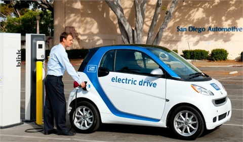 A car2go user at a Blink charging station