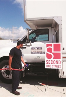 Ross Montalbano, fleet personnel with Hollywood Trucks, fills a truck with biodiesel.&nbsp;SLCFP, Golden Leaf Energy and Hollywood Trucks&nbsp;worked together to make film production in the Bayou State greener.
