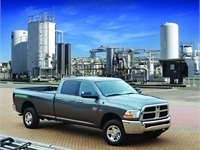 The CNG-only range of the Ram 2500 CNG pickup is 255 miles.The gasoline backup extends the range to367 miles.